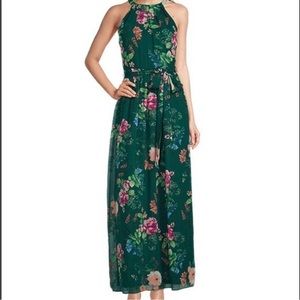 New! Eliza J Green Floral Belted Maxi Halter Dress